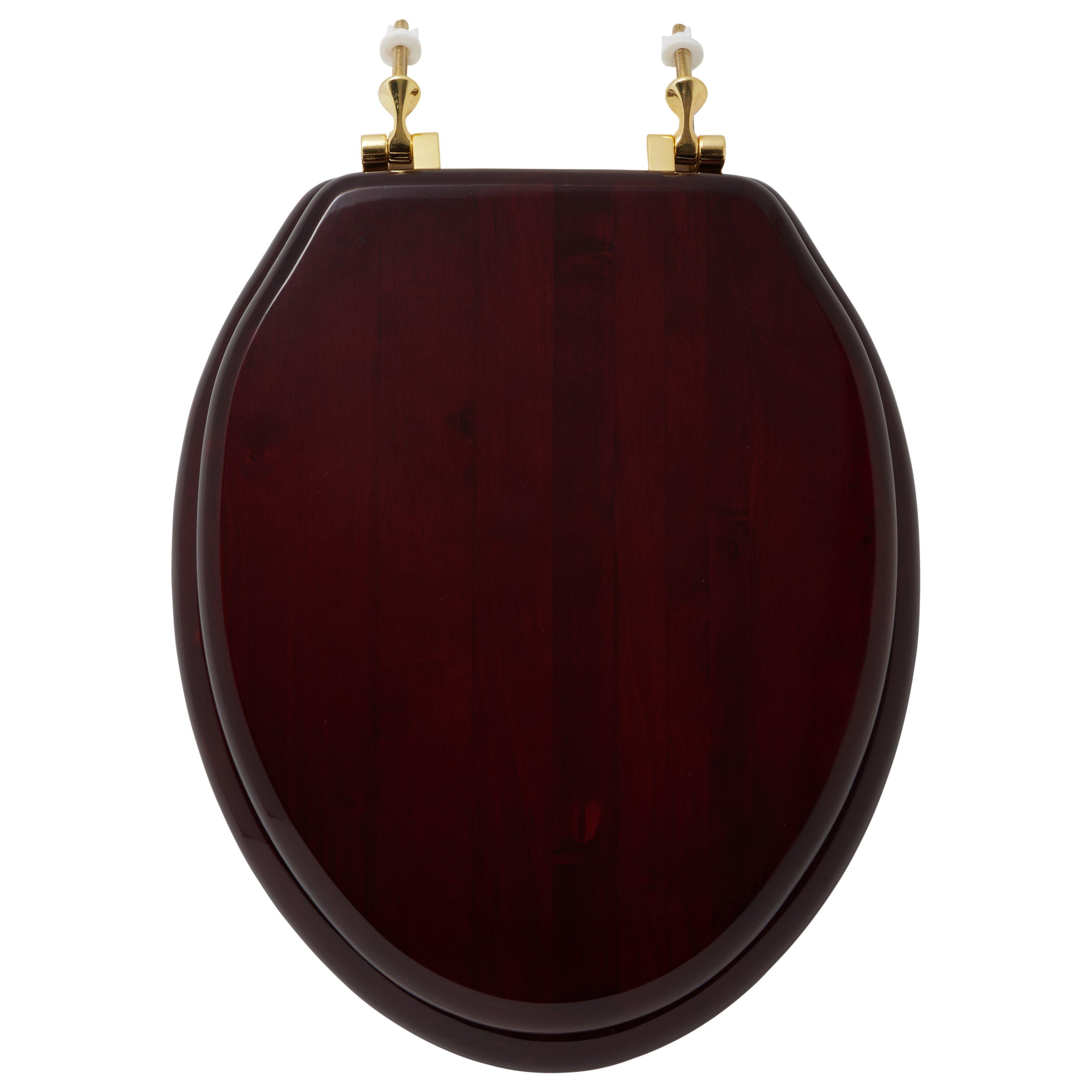 Luxury Toilet Seat - Mahogany - Polished Brass Standard Hinges - Elongated Bowl
