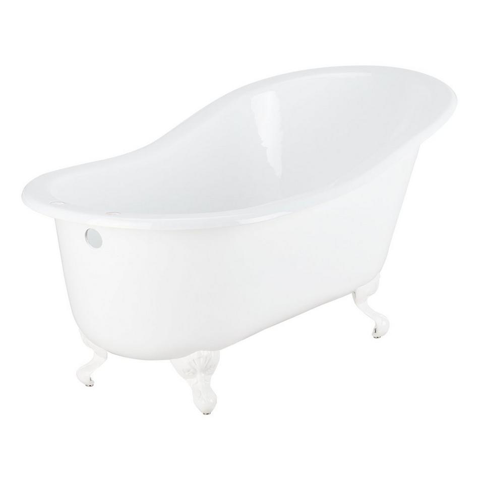 61" Callaway Cast Iron Clawfoot Tub - White Ball & Claw Feet - 7" Rim Holes at Drain End, , large image number 0