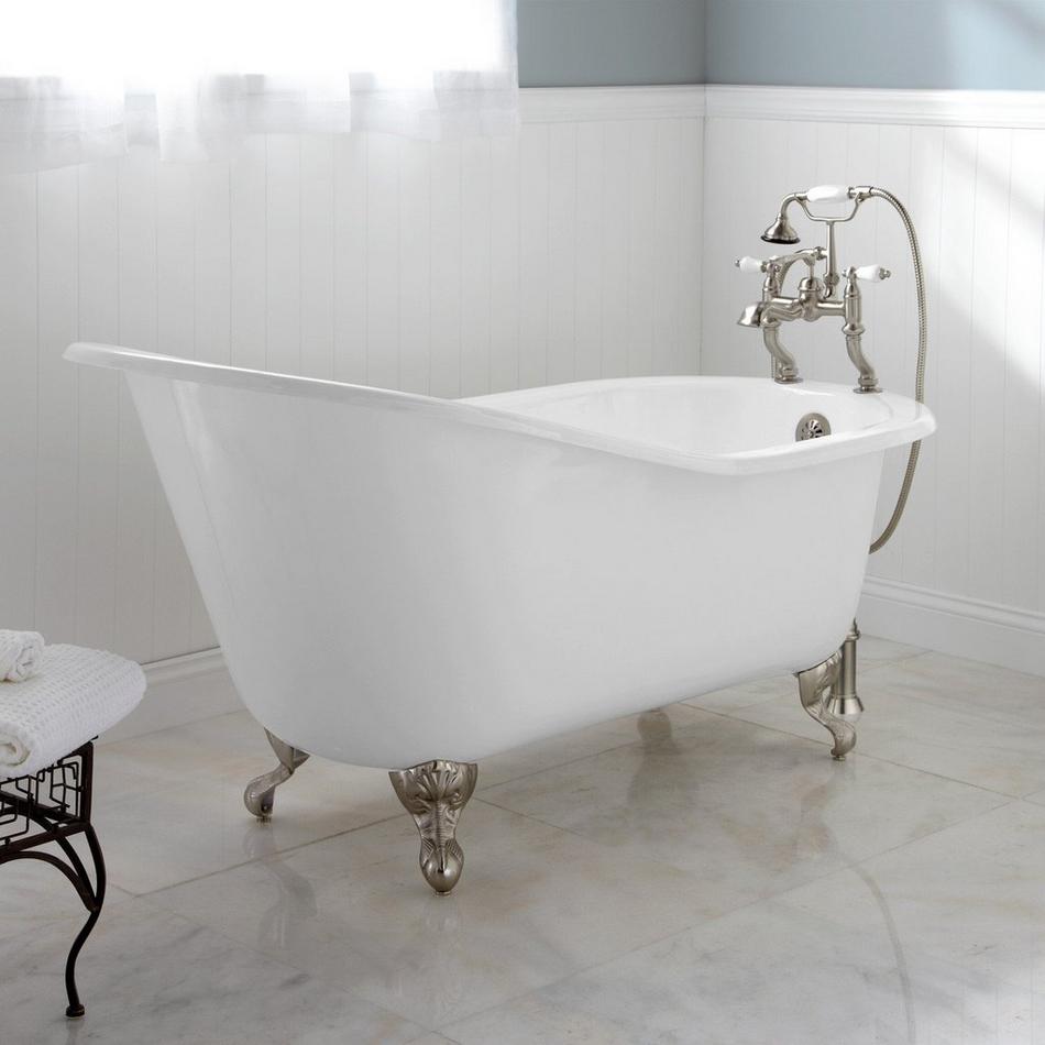 61" Callaway Cast Iron Clawfoot Tub - Brushed Nickel Ball & Claw Feet - No Tap Holes, , large image number 0
