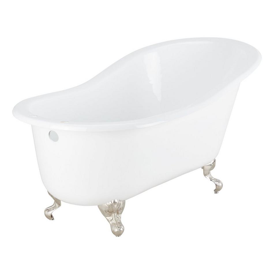 61" Callaway Cast Iron Tub - Brushed Nickel Ball & Claw Feet - 7" Rim at Drain End, , large image number 0