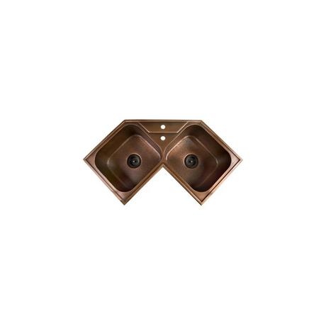 Hammered Copper Double-Bowl Drop-in Corner Sink