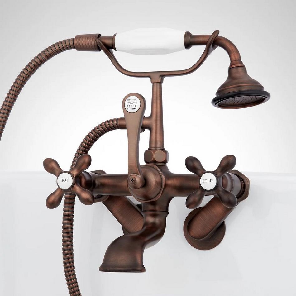 Tub Wall-Mount Telephone Faucet and Hand Shower-Cross Handles- Bronze, , large image number 1
