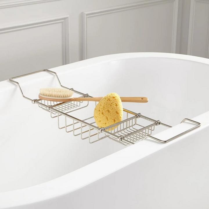 Nottingham Brass Tub Caddy in Brushed Nickel for bathtub essentials