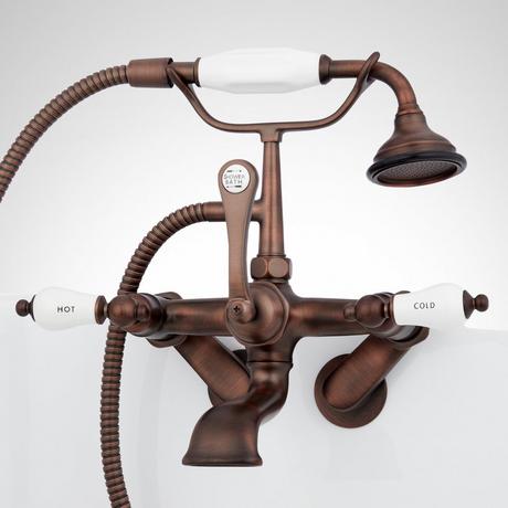 Tub Wall-Mount Telephone Faucet & Hand Shower - Porcelain Lever Handle