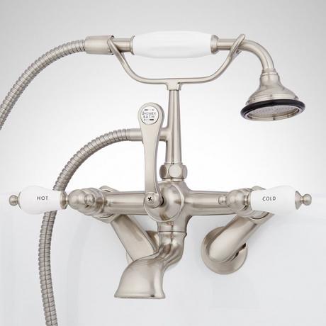 Tub Wall-Mount Telephone Faucet & Hand Shower - Porcelain Lever Handle