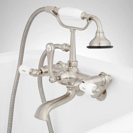 Tub Wall-Mount Telephone Faucet & Hand Shower - Porcelain Lever Handle