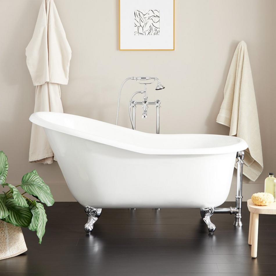 57" Erica Cast Iron Clawfoot Tub - Chrome Ball & Claw Feet with Rolled Rim and No Holes - No Drain, , large image number 0