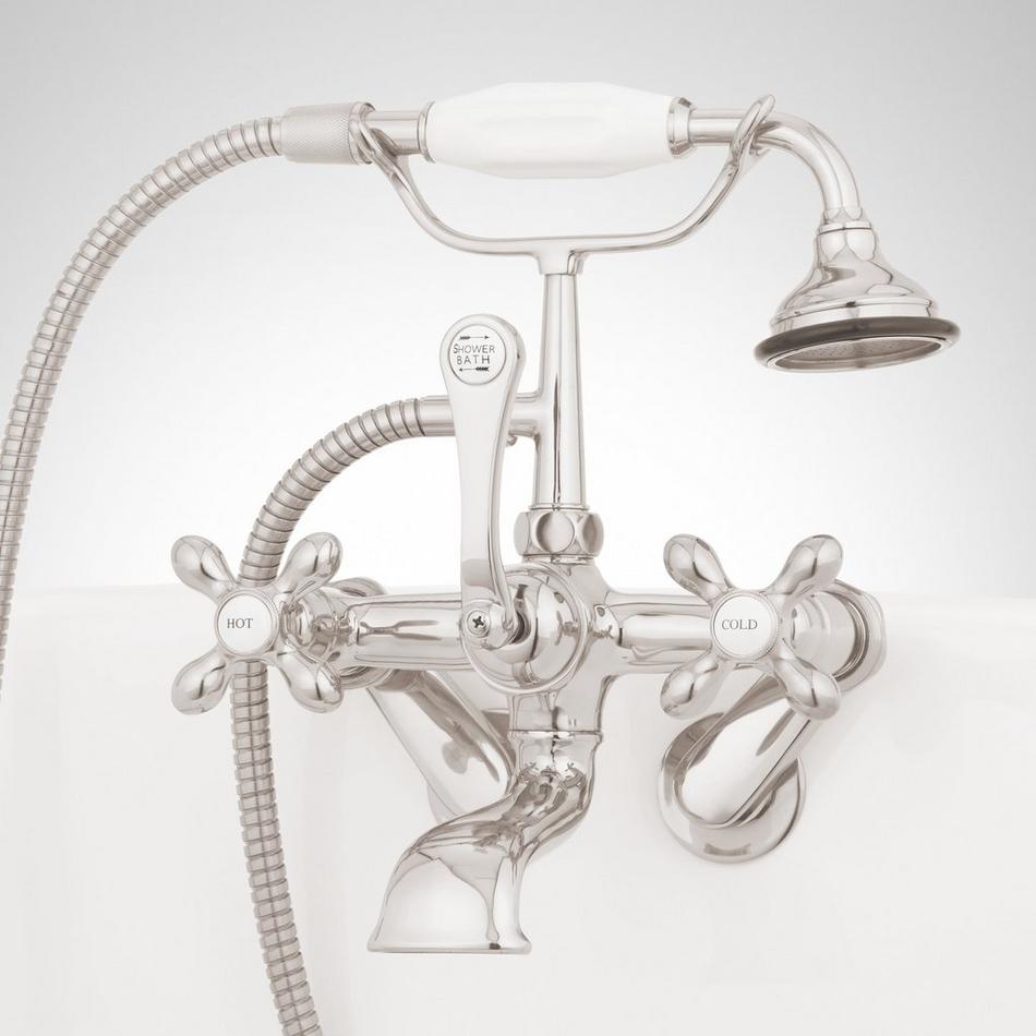 Tub Wall-Mount Telephone Faucet and Hand Shower - Cross Handles - Polished Nickel, , large image number 0
