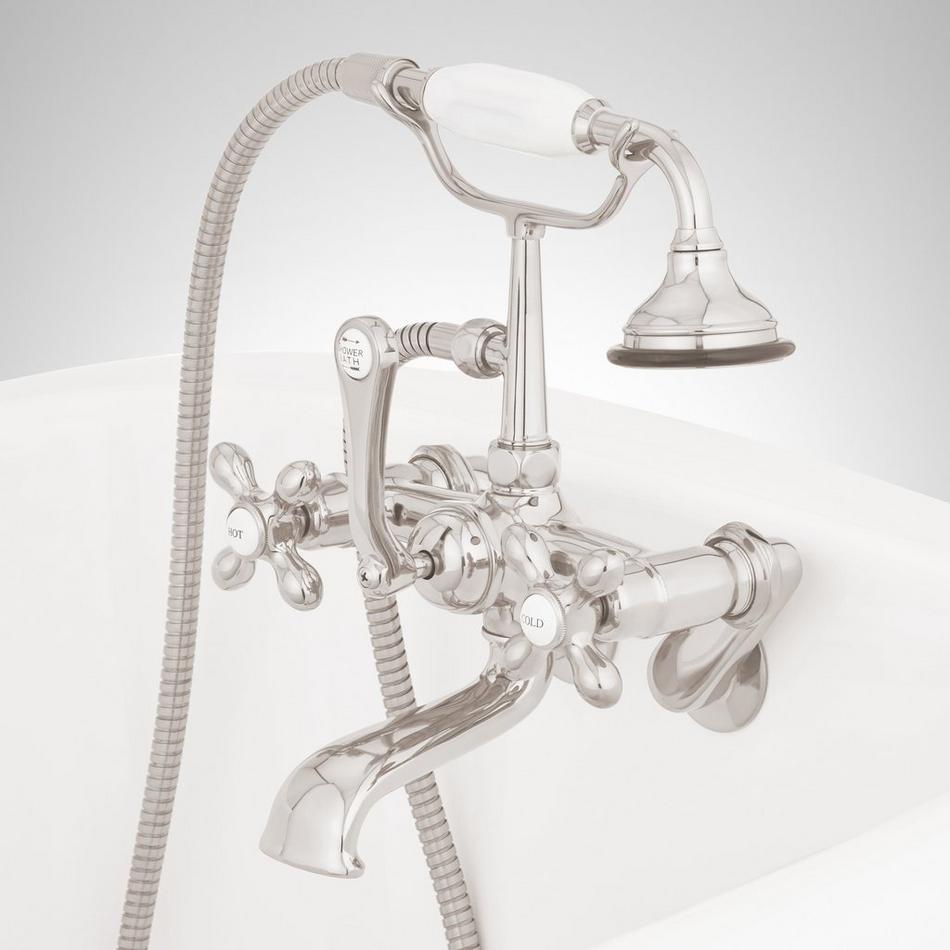 Tub Wall-Mount Telephone Faucet and Hand Shower - Cross Handles - Polished Nickel, , large image number 1