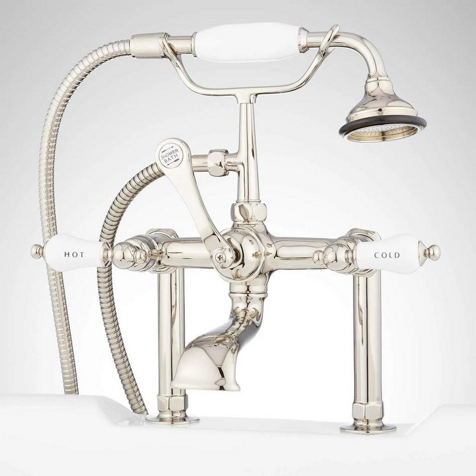 Deck-Mount Telephone Faucet - Porcelain Lever Handles - 4" Deck Couplers - Polished Nickel, , large image number 1