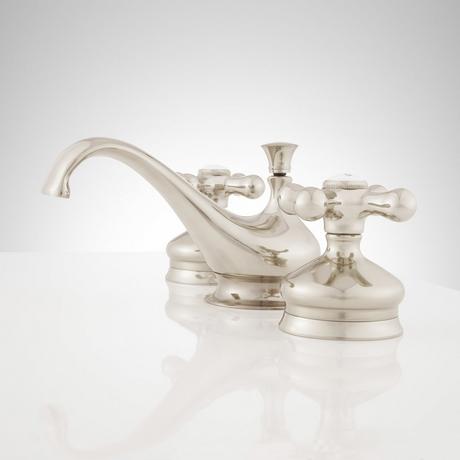 Shannon Widespread Bathroom Faucet - Cross Handles and Rod Type Pop Up Drain - Polished Nickel