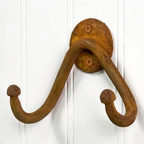 Rustic Hand-Forged Iron Double Coat Hook - Rust