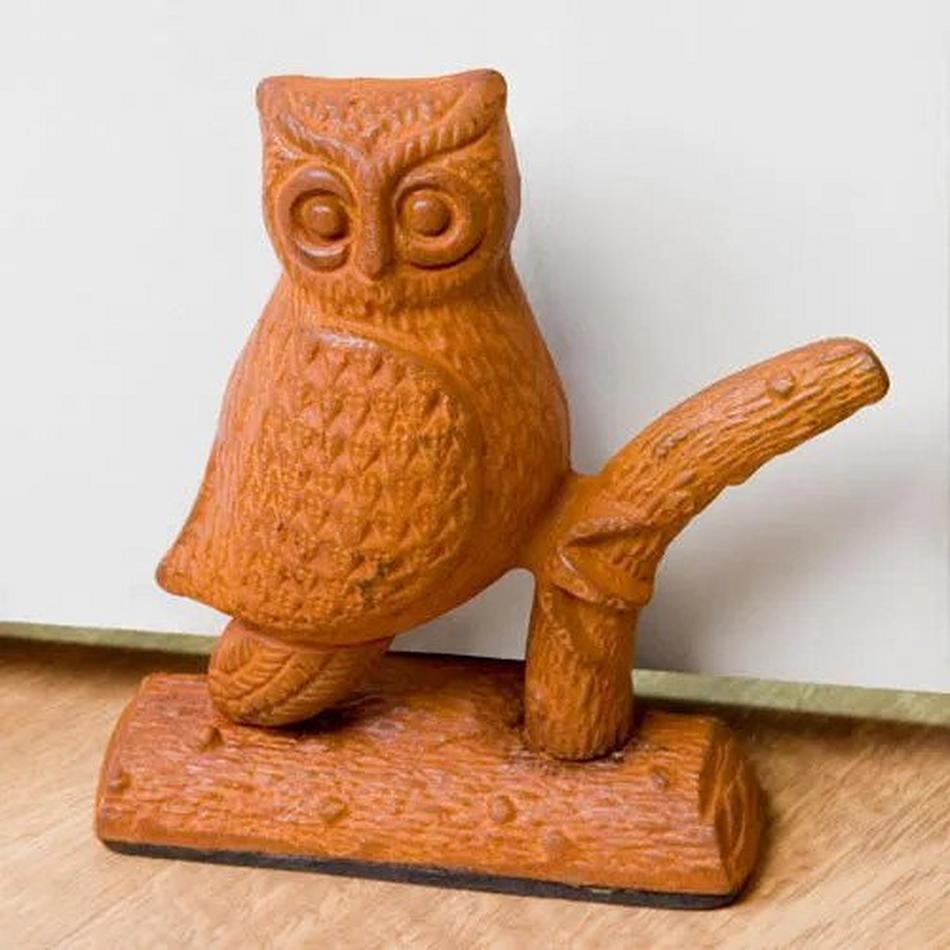 6" Cast Iron Owl Wedge Doorstop - Rust, , large image number 0