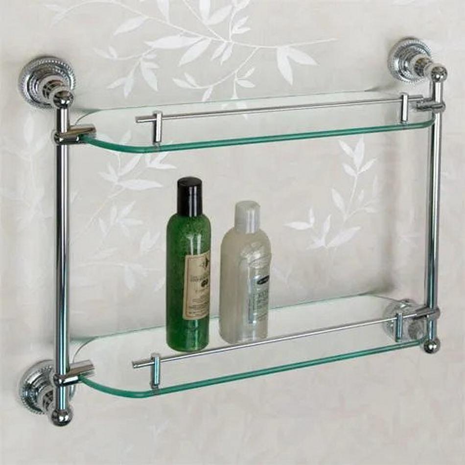 Bathroom Shelf Tempered Glass Floating Shelves Wall Mounted Storage & Towel  Bar