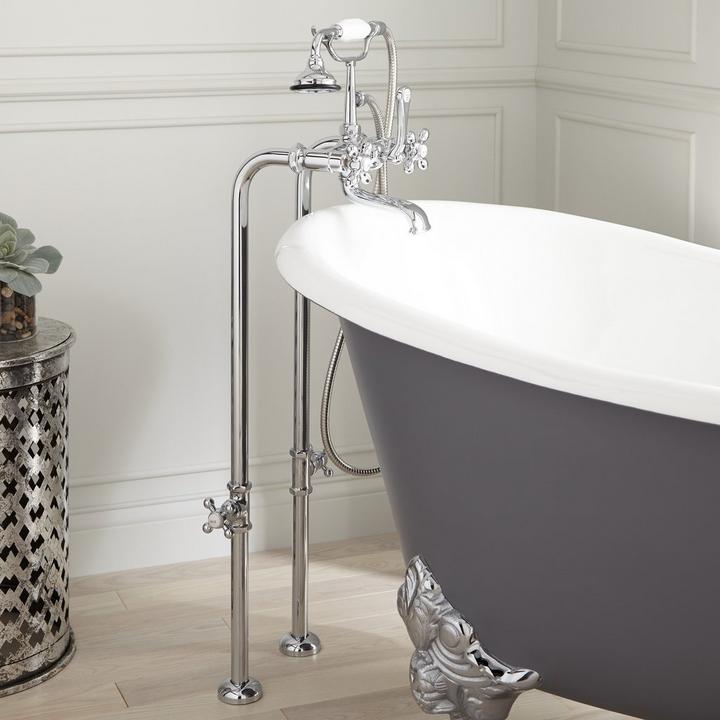 Heavy-Duty Freestanding Tub Supply Line & Freestanding Telephone Tub Faucet in Chrome