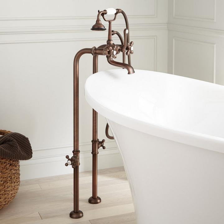Freestanding Telephone Tub Faucet with Water Supple Line in Oil Rubbed Bronze