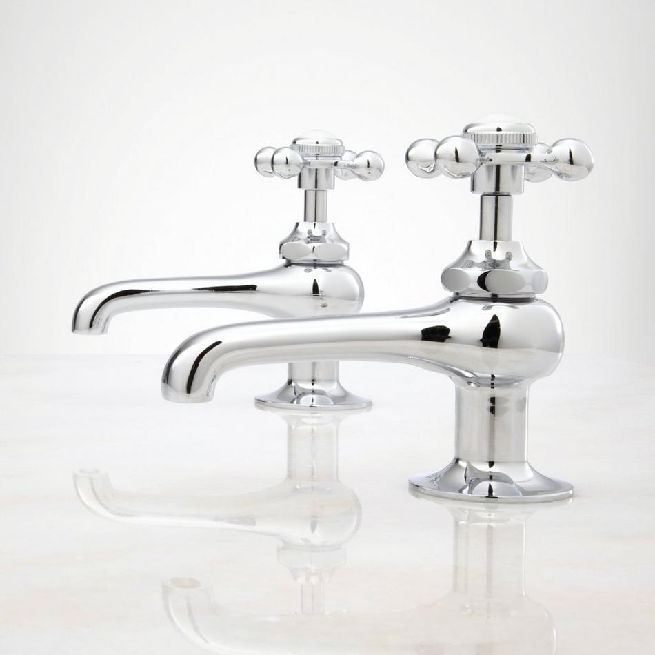 Reproduction Cross-Handle Sink Faucets - Pair - Chrome, , large image number 1