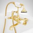 Tub Wall-Mount Telephone Faucet with Hand Shower - Porcelain Lever Handle - Polished Brass, , large image number 3