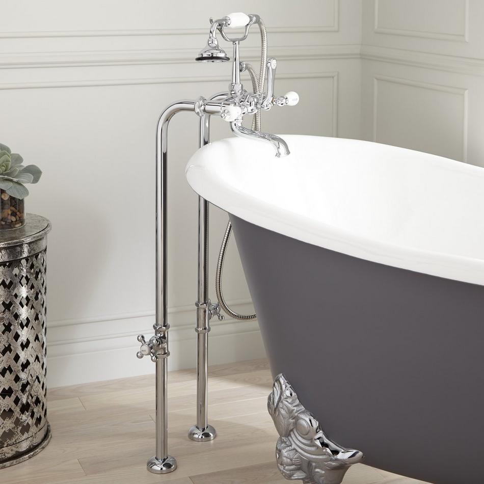 Freestanding Telephone Tub Faucet, Supplies and Valves - Porcelain Lever Handles, , large image number 2