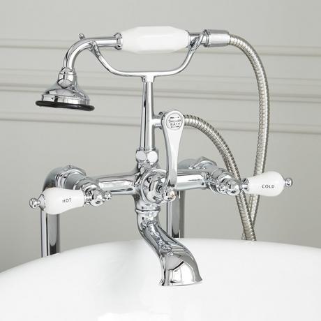 Freestanding Telephone Tub Faucet, Supplies and Valves - Porcelain Lever Handles