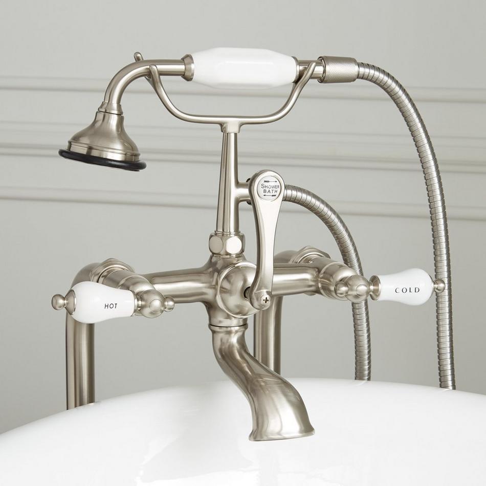 Freestanding Telephone Tub Faucet, Supplies and Valves - Porcelain Lever Handles, , large image number 1