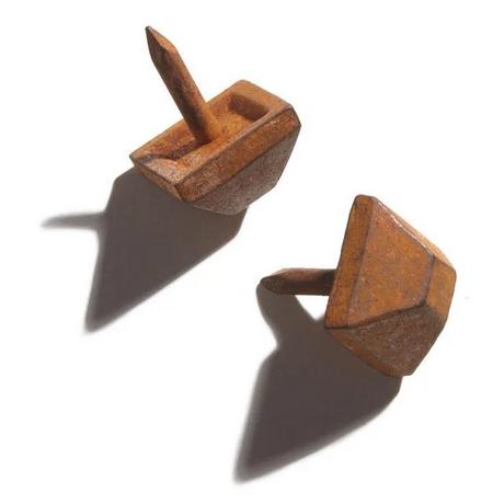 Hand-Forged Iron Square Frustum Pyramid Clavos with 5/8" Nail - Set of 6