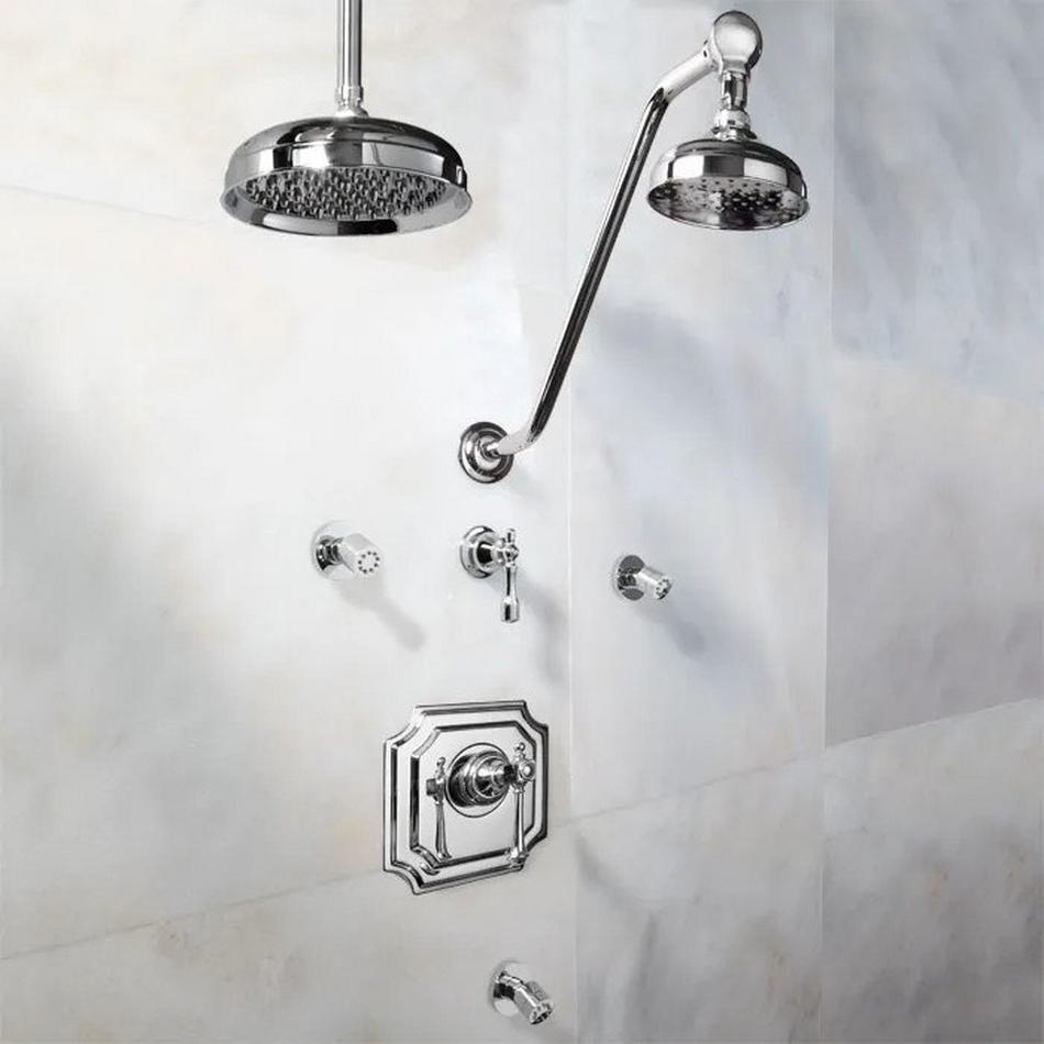 Vintage Pressure Balance Shower System - Dual Shower Heads and 3 Body Sprays - Lever Handle, , large image number 0