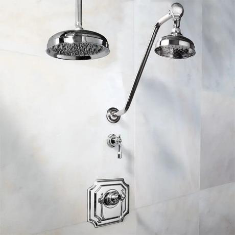 Vintage Pressure Balance Shower System with Dual Shower Heads - Lever Handle