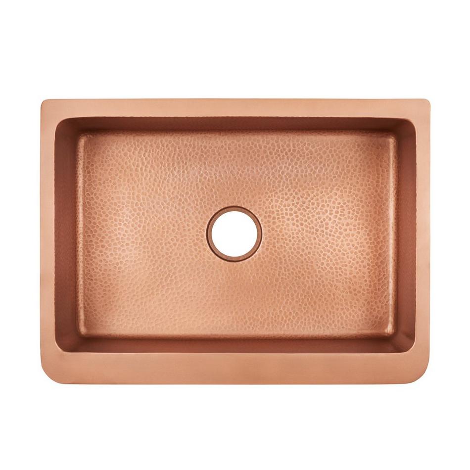 30" Raina Single Bowl Copper Farmhouse Sink - Smooth Exterior/Hammered Interior - Antique Copper, , large image number 5