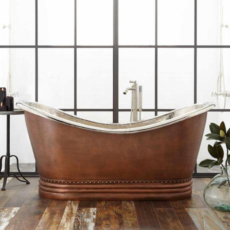 72" Paige Copper Double-Slipper Tub - Nickel Interior