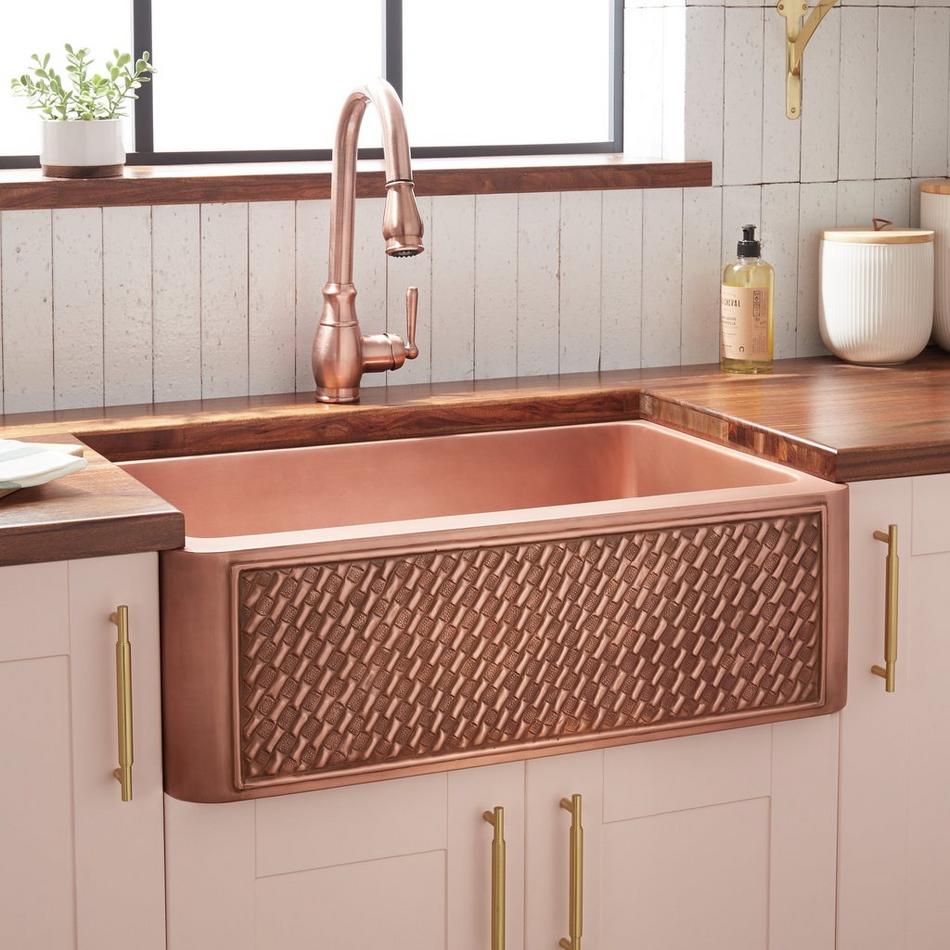 30" Weave Design Copper Farmhouse Sink, , large image number 0