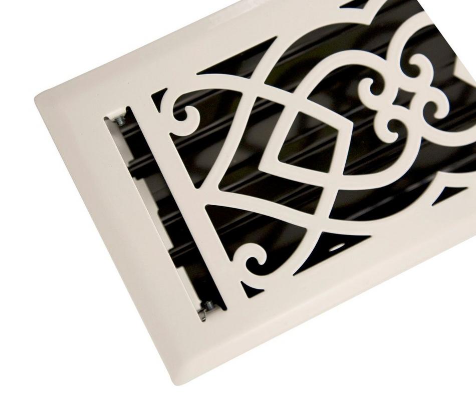 Victorian Steel Floor Register - White  2-1/4" x 10" (3-1/2" x 11-1/4" Overall), , large image number 0