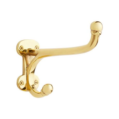 Large Harness Double Brass Hook - Polished Brass