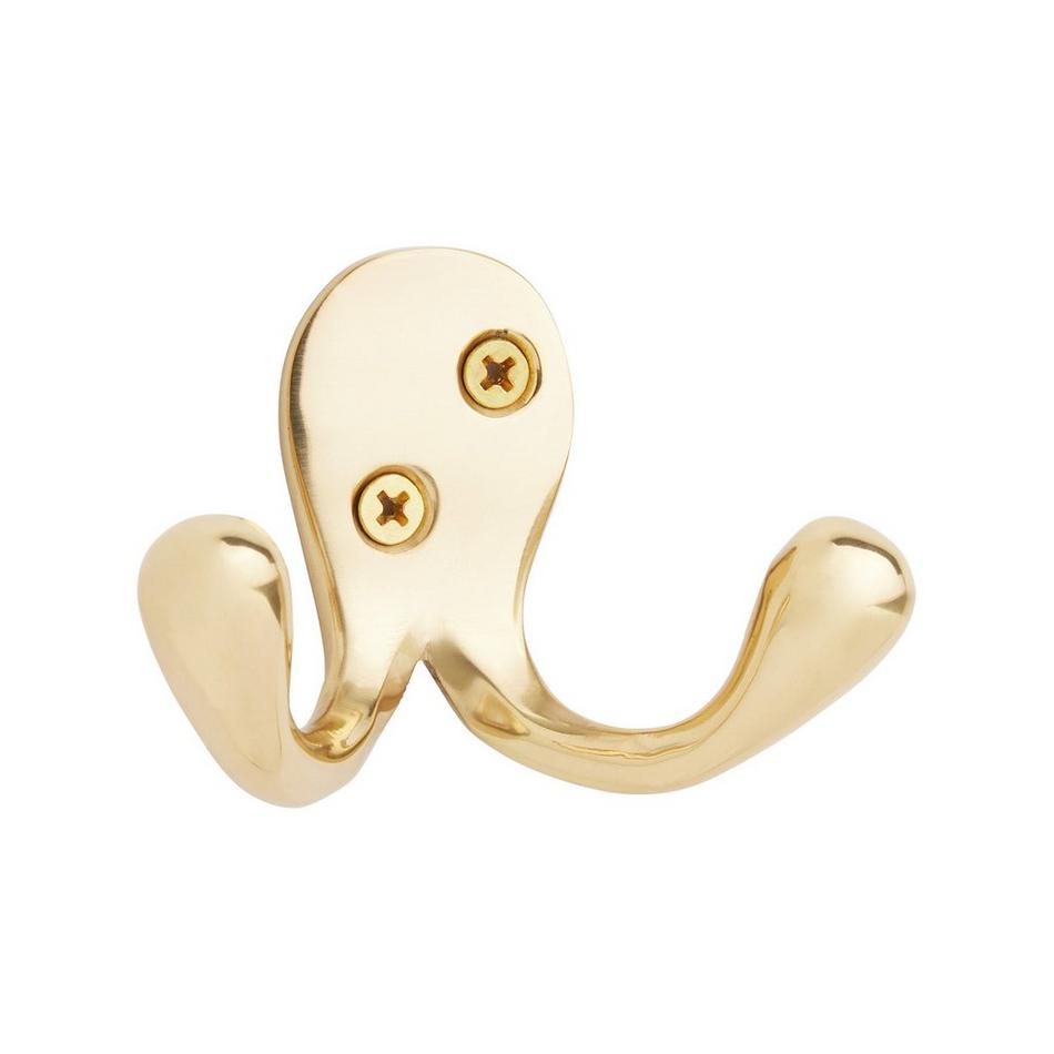 Signature Hardware 351343 Solid Brass Double Coat Hook - Nickel, Silver