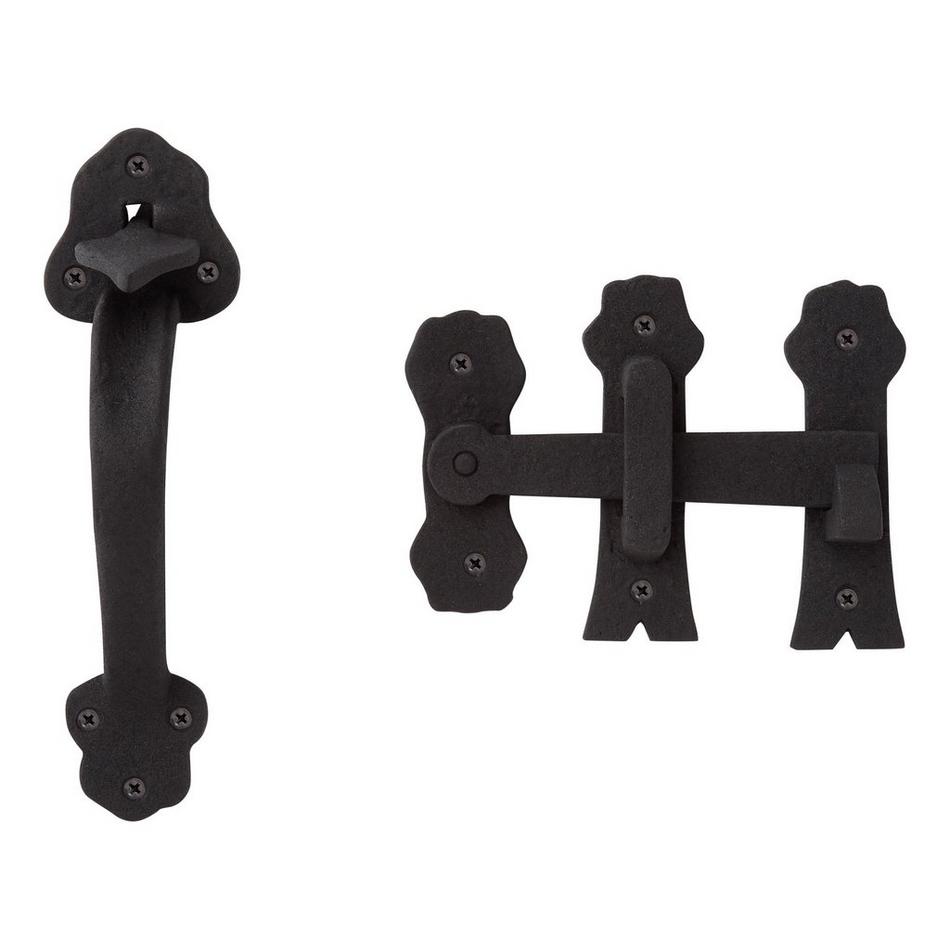 Clover Iron Gate Rim Latch and Handle Set - Black Powder Coat, , large image number 0