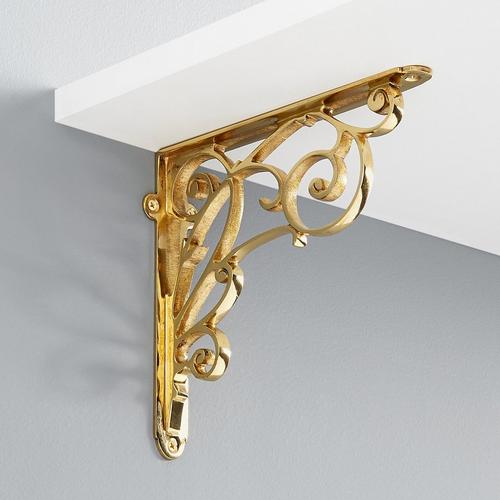 Winding Brass Scrollwork Shelf Bracket in Polished Brass