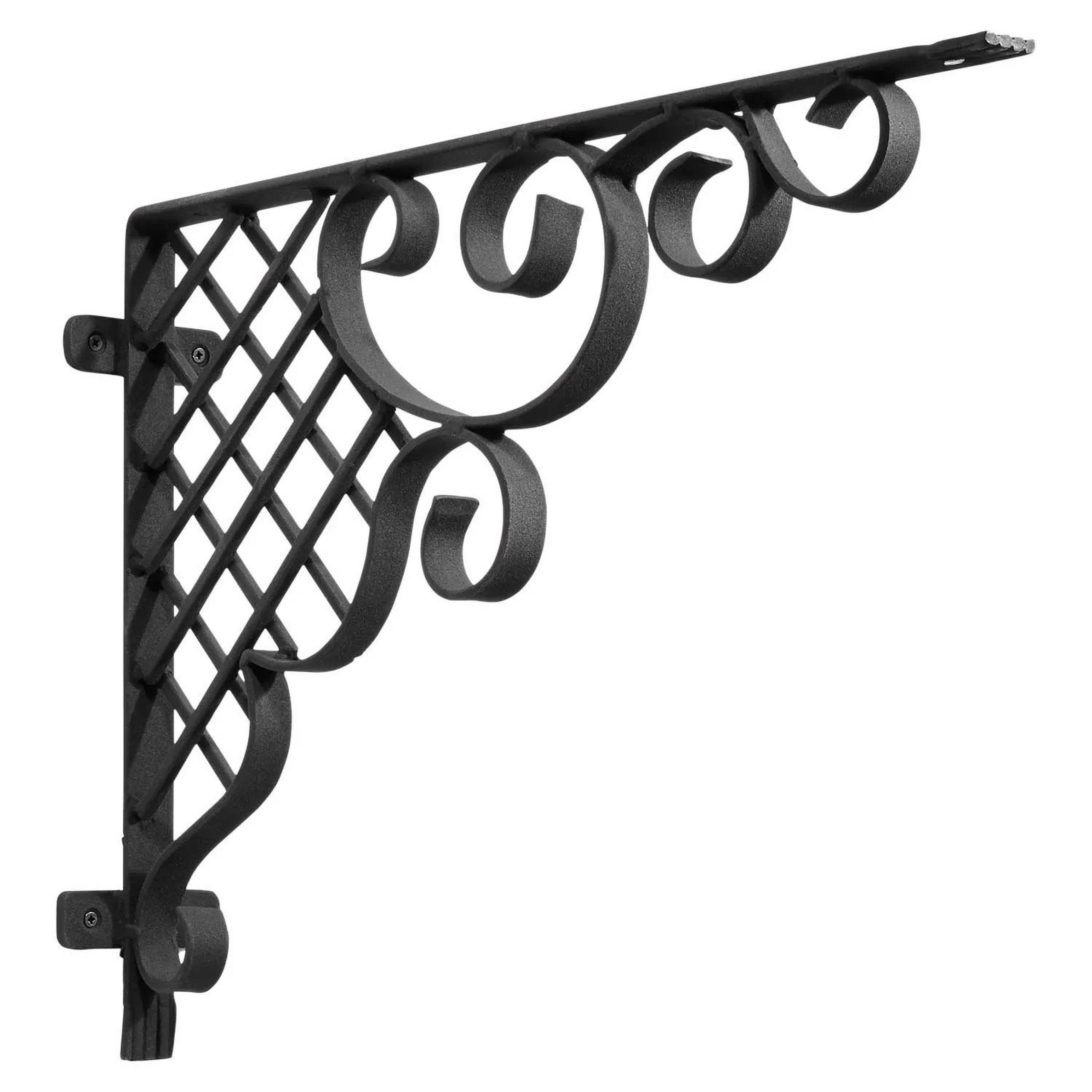 Lattice Scrollwork Large Iron Shelf Bracket Black Powder
