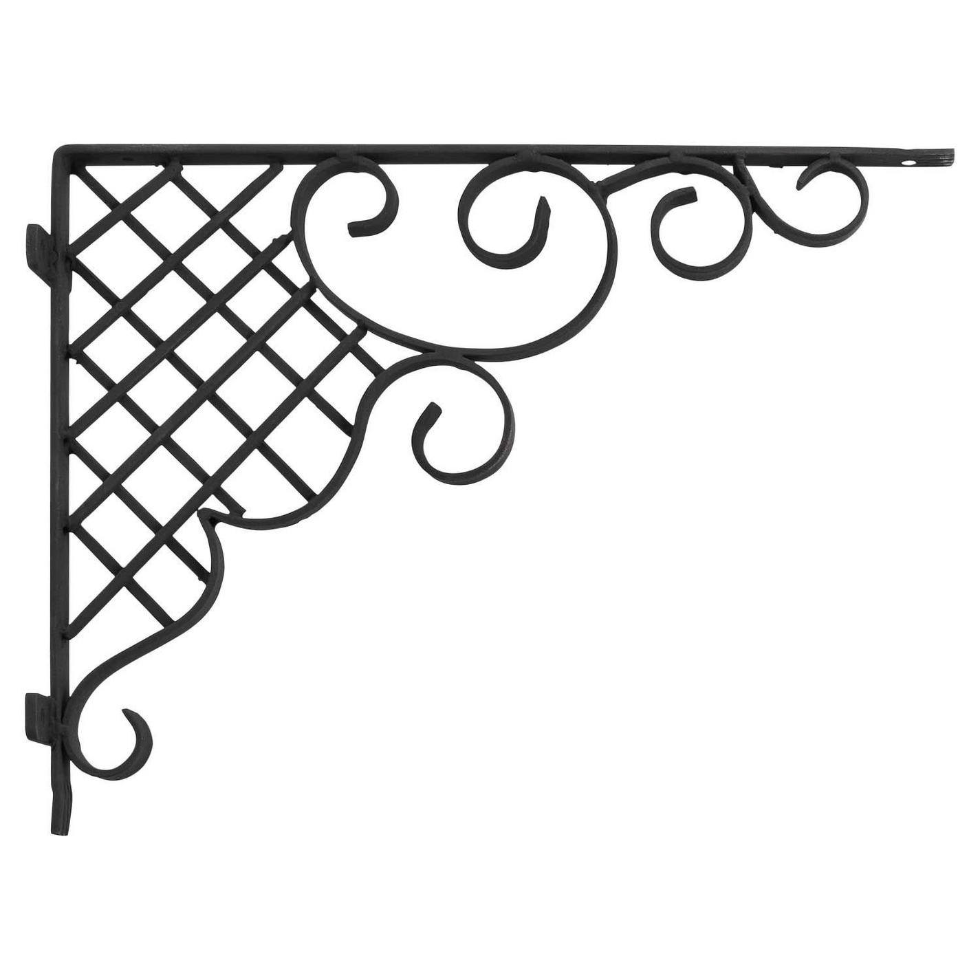 Lattice Scrollwork Large Iron Shelf Bracket Black Powder