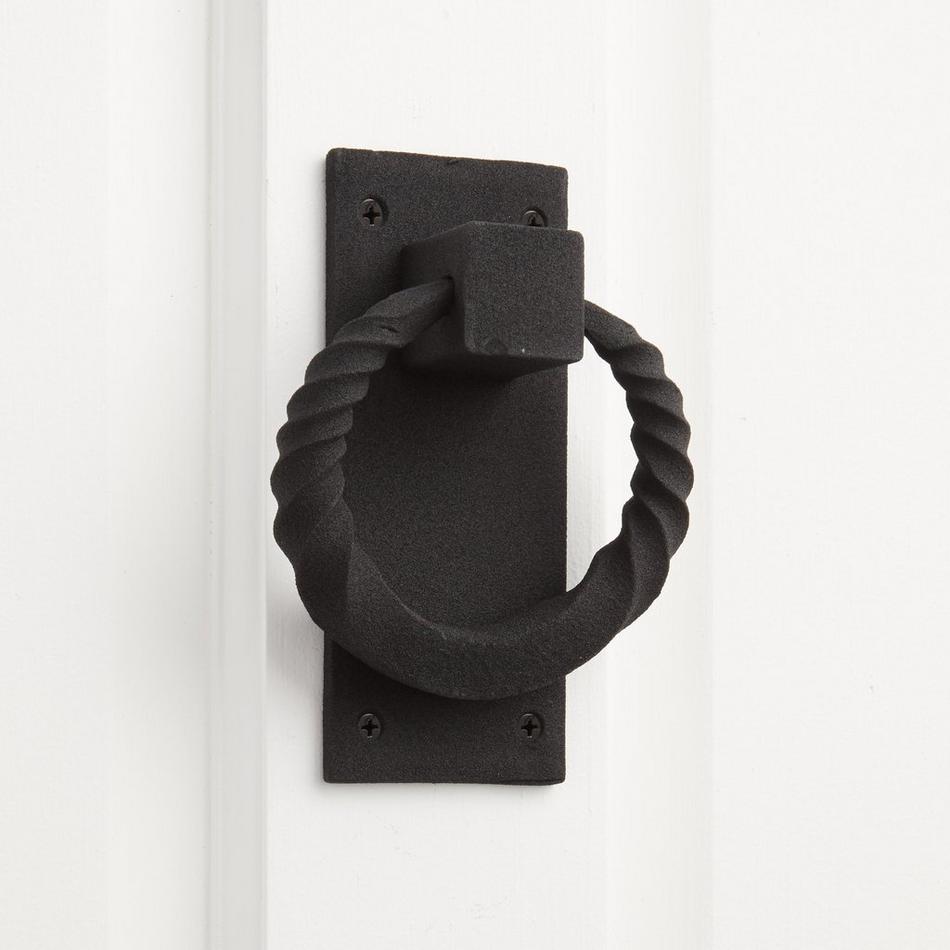 Twisted Ring Iron Door Knocker - Black Powder Coat, , large image number 0