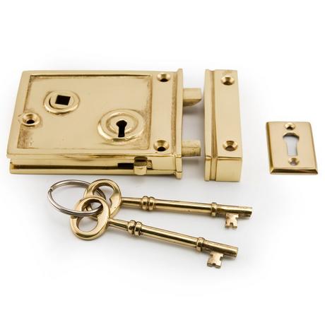 Horizontal Solid Brass Rim Lock Set