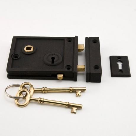 Horizontal Iron Rim Lock Set - Black Powder Coat