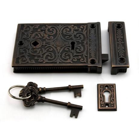 Damask Solid Brass Rim Lock Set