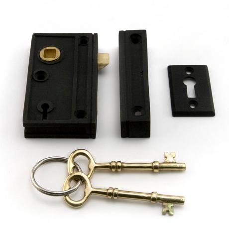 Screen Door Rim Lock Set - Black Powder Coat