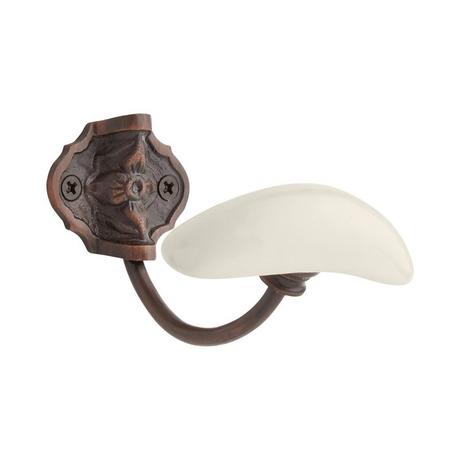 Vancouver Brass Hook with Porcelain Knob