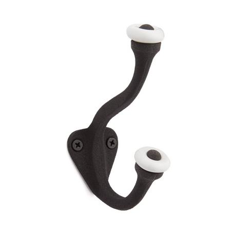 Linwood Iron Double Hook with Porcelain Knobs