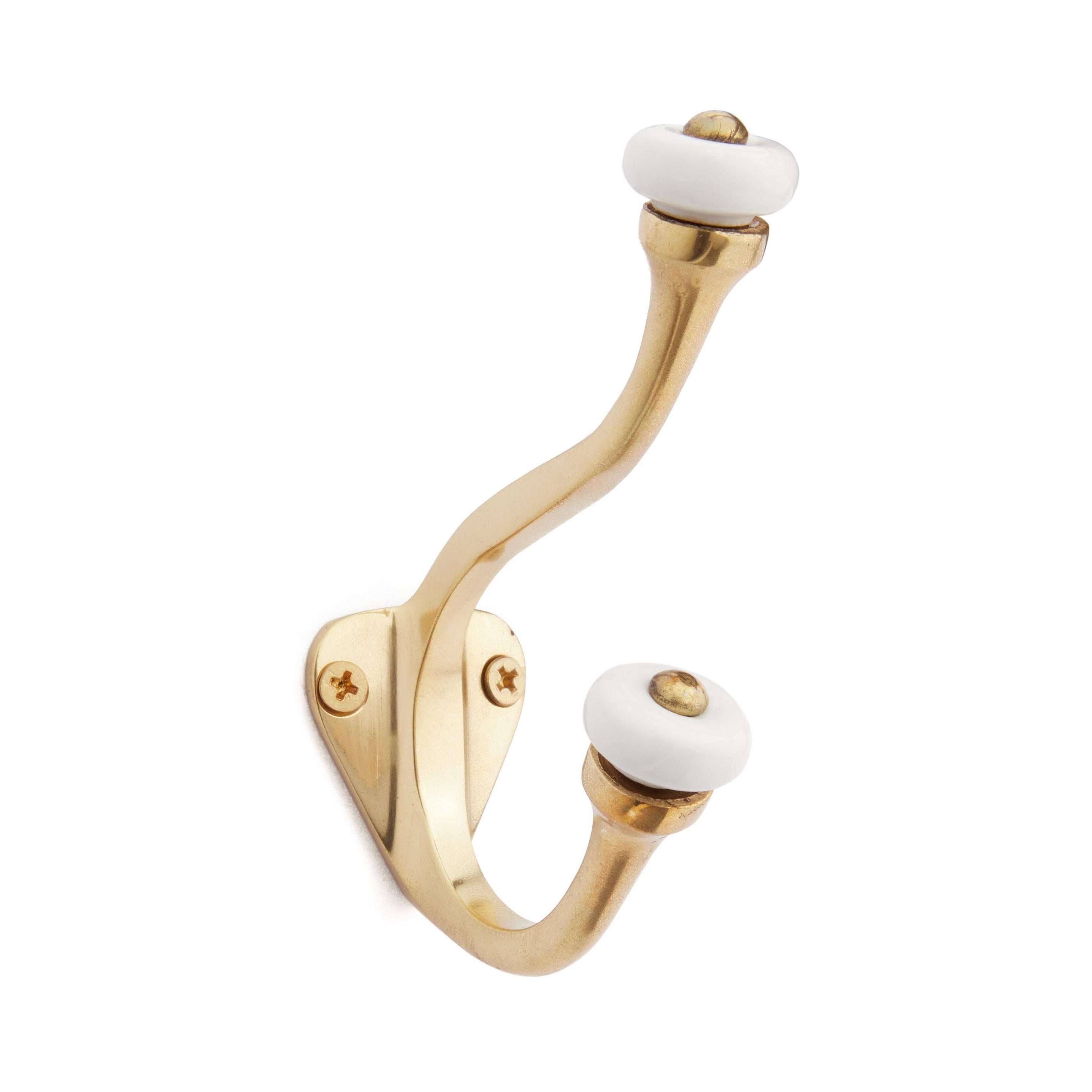 Linwood Brass Double Hook with Porcelain Knobs | Signature Hardware