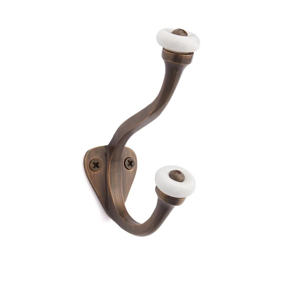 Linwood Brass Double Hook with Porcelain Knobs, , large image number 0