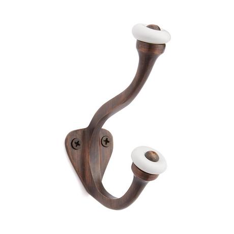 Linwood Brass Double Hook with Porcelain Knobs