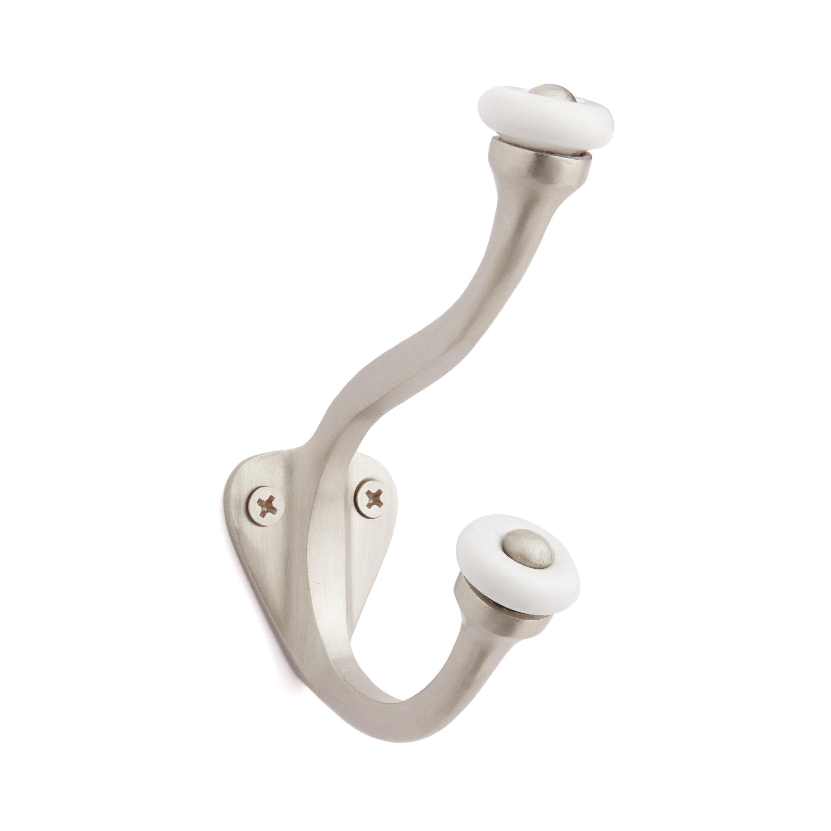 Signature Hardware 910679 Linwood Double Brass Hook - Nickel, Silver