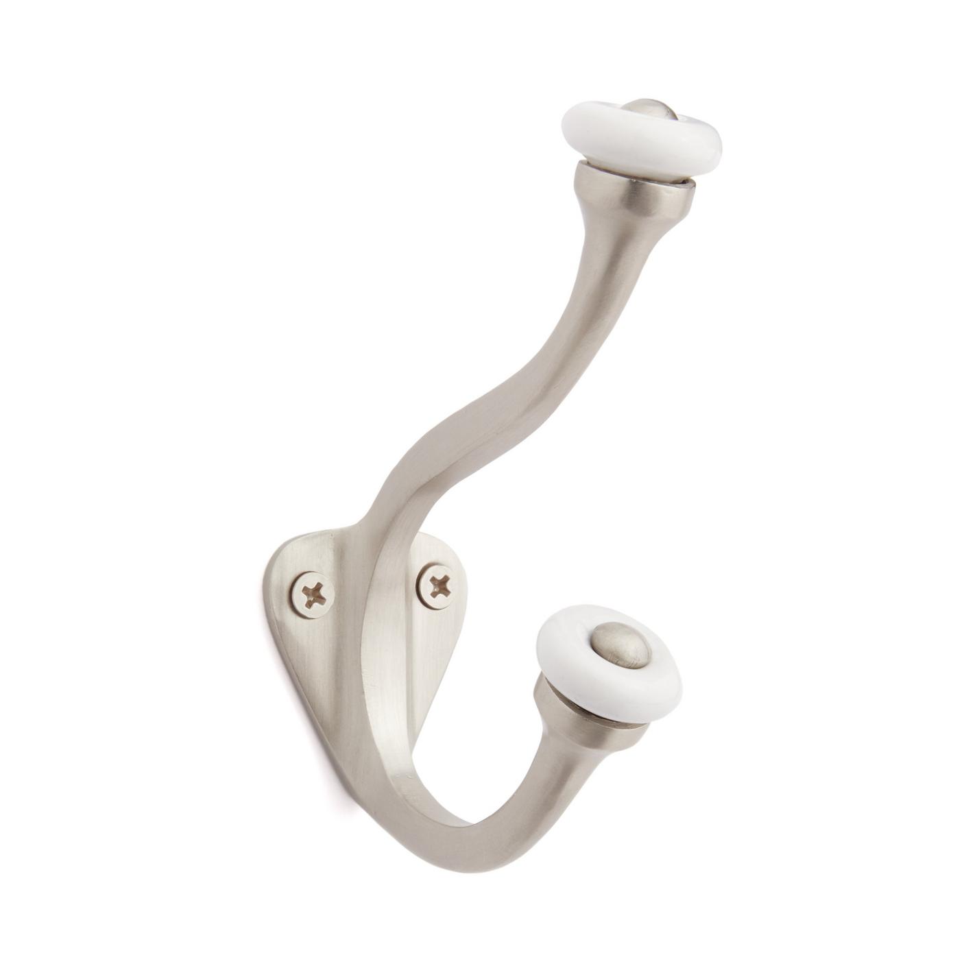 Linwood Brass Double Hook With Porcelain Knobs 